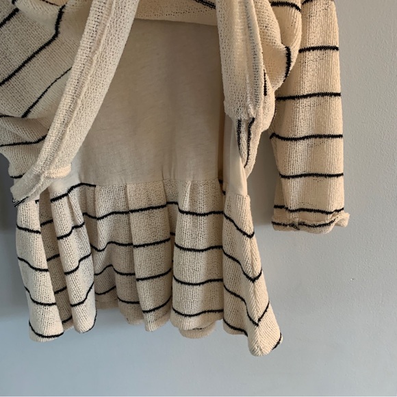 Anthropologie Shirt Size Small Boxy Peplum Top Cream Black Striped Bow Blouse - Picture 4 of 10